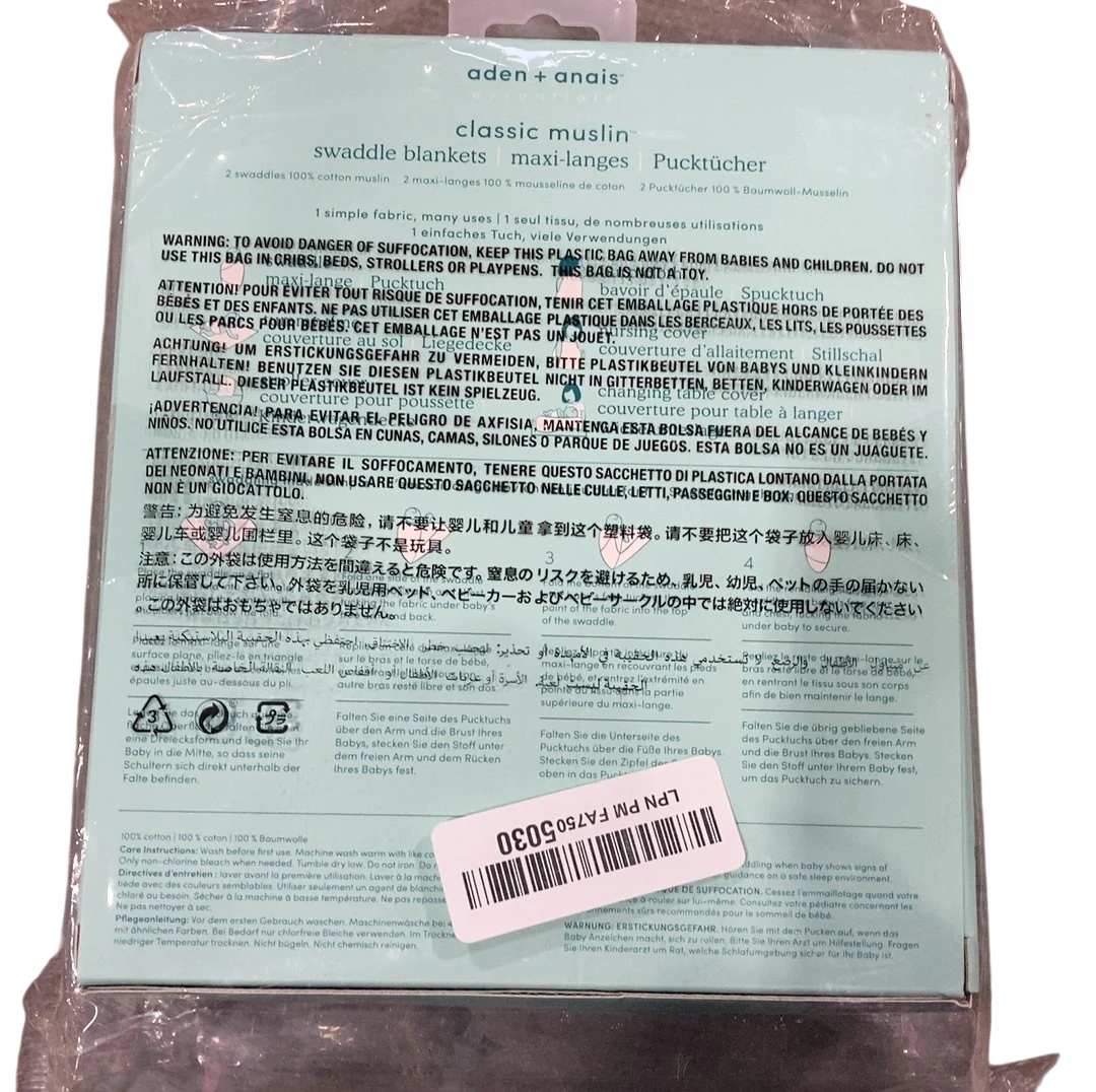 Aden + Anais Essentials Cotton Muslin Swaddle, 2Pk, Dusty - Image 3