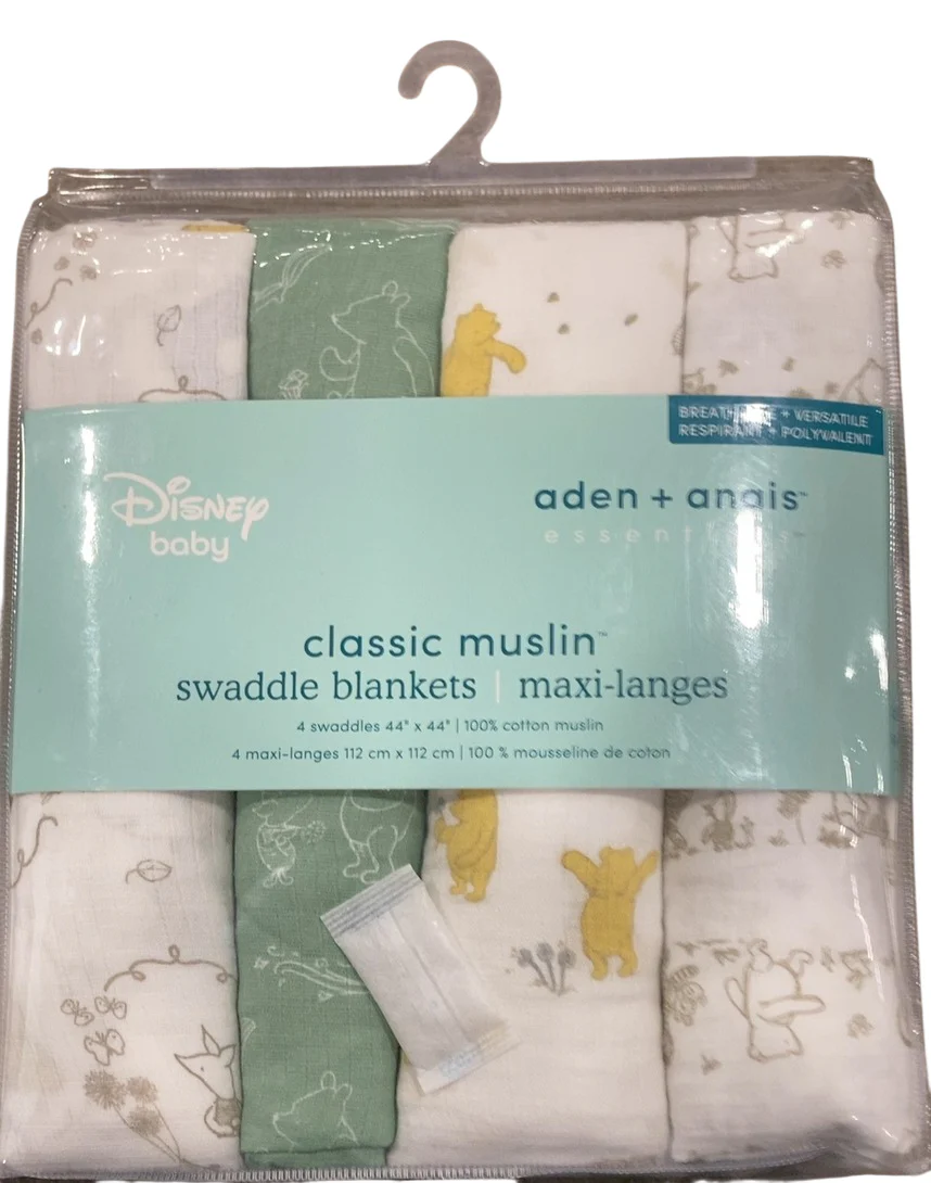 Aden + Anais Essentials Cotton Muslin Swaddle, 4pk, Winnie & Friends - Image 7