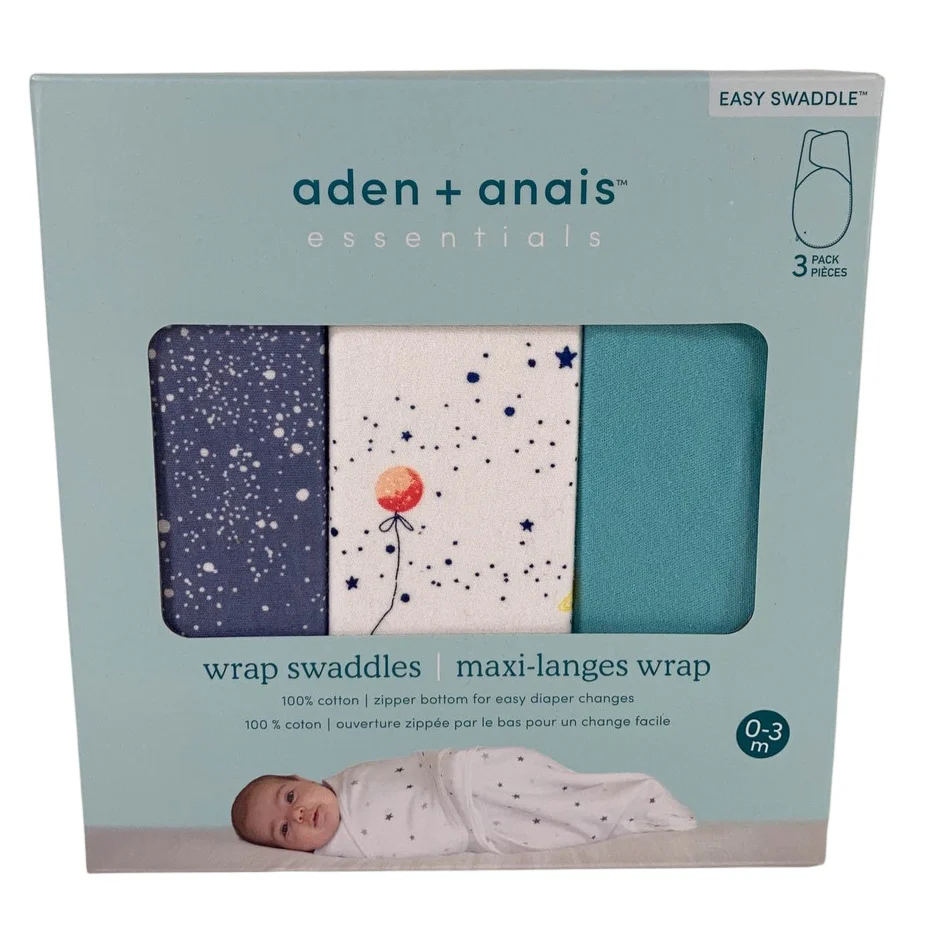 Aden + Anais Essentials Easy Wrap Swaddle, 3 Pack, Small (0-3 Months), Stargaze - Image 2