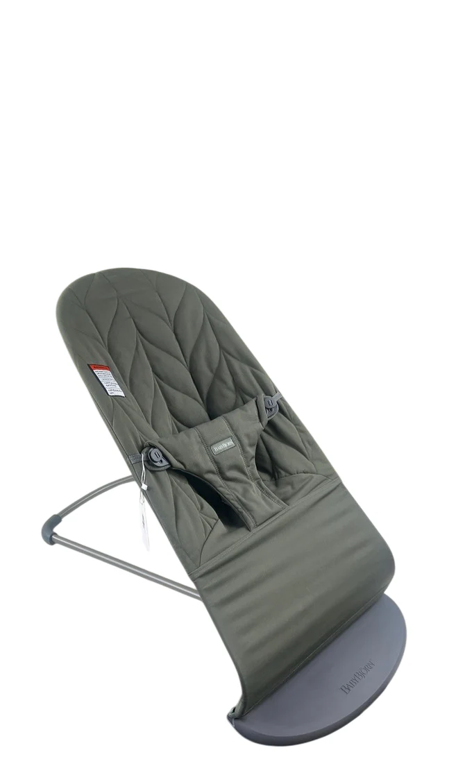 BabyBjorn Bouncer Bliss, Dark Gray Frame, Dark Green Woven Petal Quilt - Image 2
