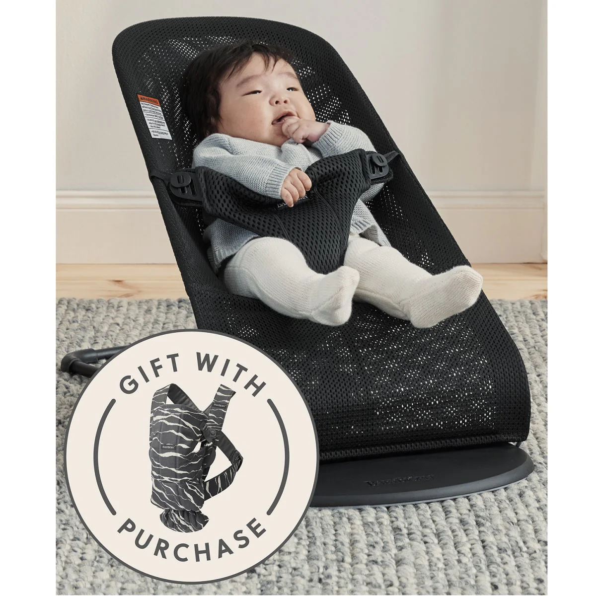BabyBjorn Bouncer Bliss Mesh in Black + Baby Carrier Mini in Anthracite/Landscape - Image 3