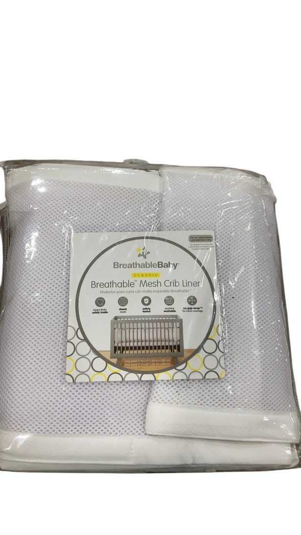 Breathable Baby Mesh Crib Liner, Full Size/4 Sides, White - Image 2