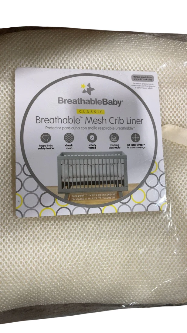 Breathable Baby Mesh Crib Liner, Natural Ecru, Full Size/4 Sides - Image 2