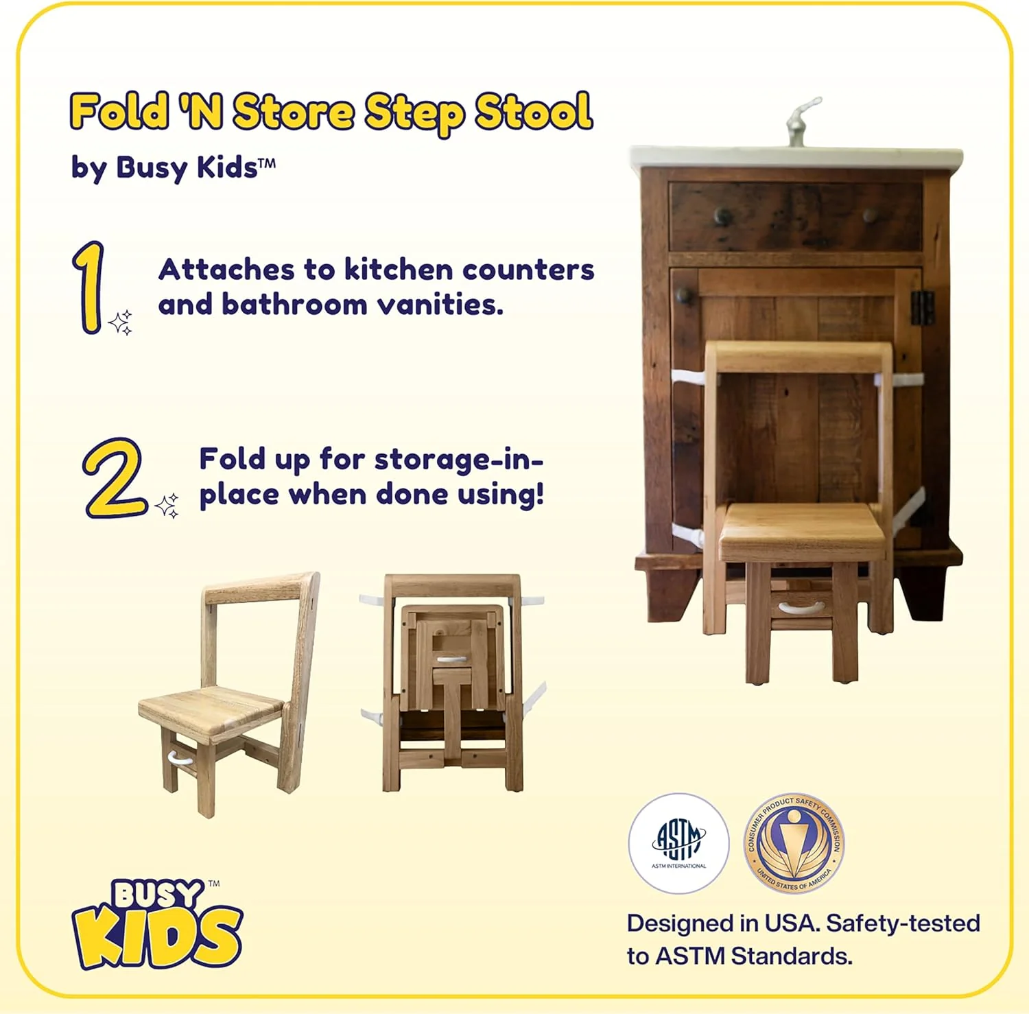 Busy Kids Fold 'N Store Step Stool, Natural - Image 4