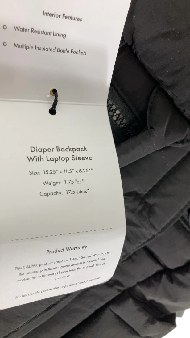 Calpak Diaper Backpack with Laptop Sleeve, Black - Image 4