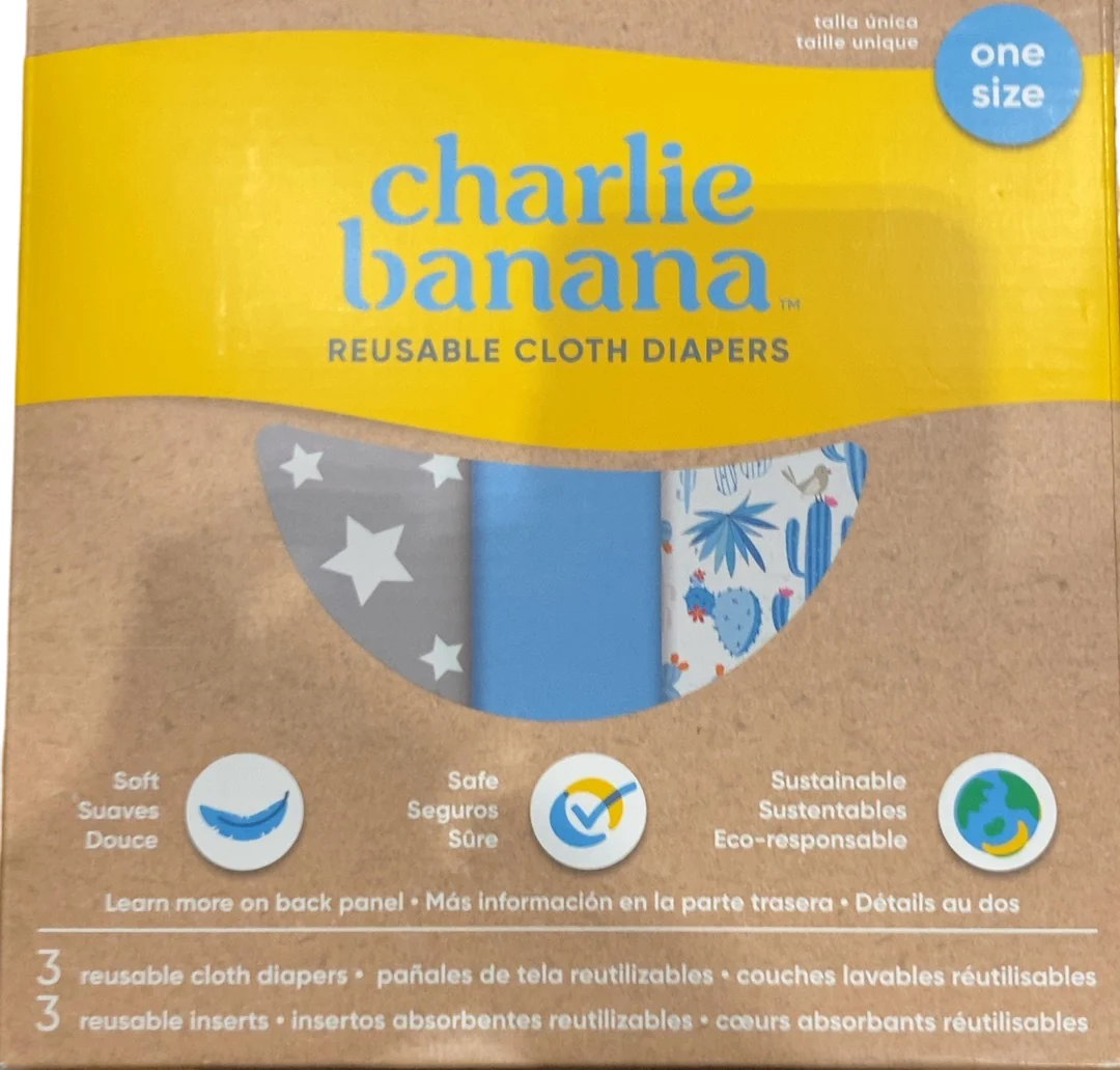 Charlie Banana One Size Cloth Diapers, 3 Pack, Cactus Star - Image 2