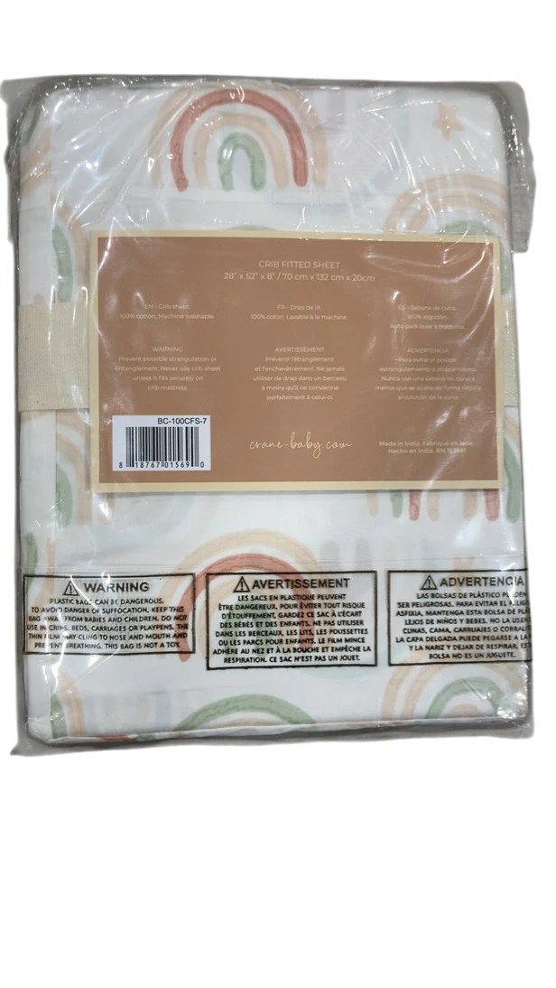 Crane Baby Crib Fitted Sheet, Parker Rainbow - Image 3