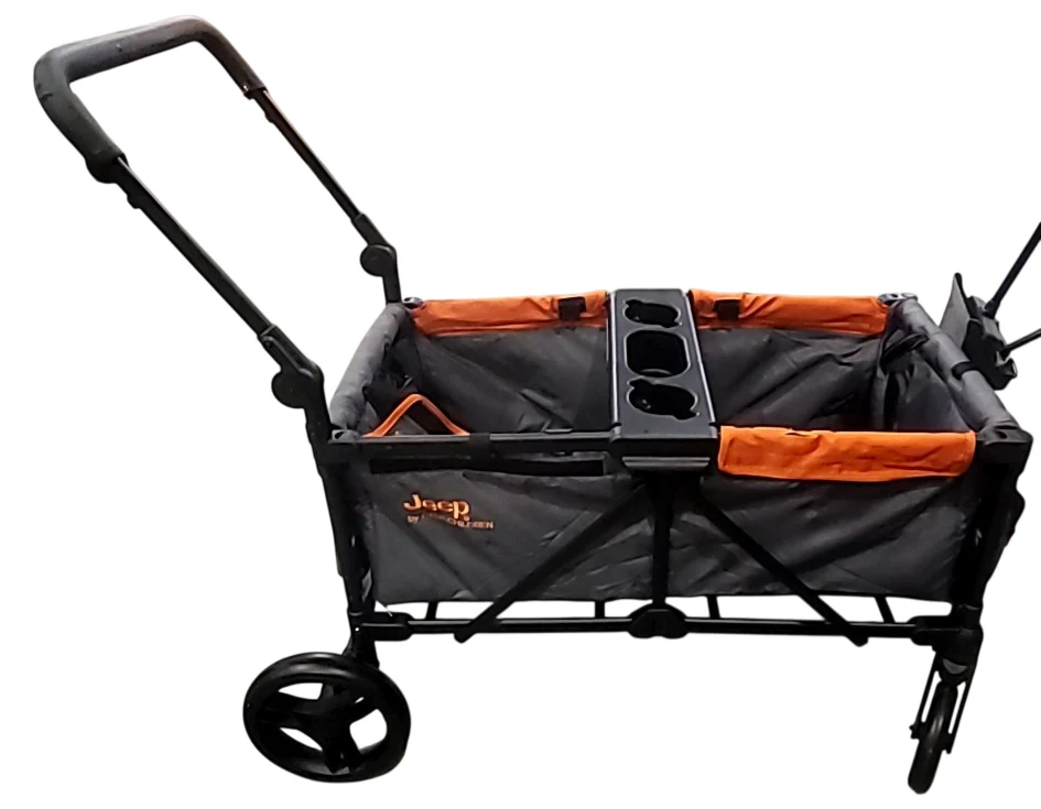 Delta Children Jeep Sport All-Terrain Stroller Wagon, Grey with Bonfire Orange - Image 2