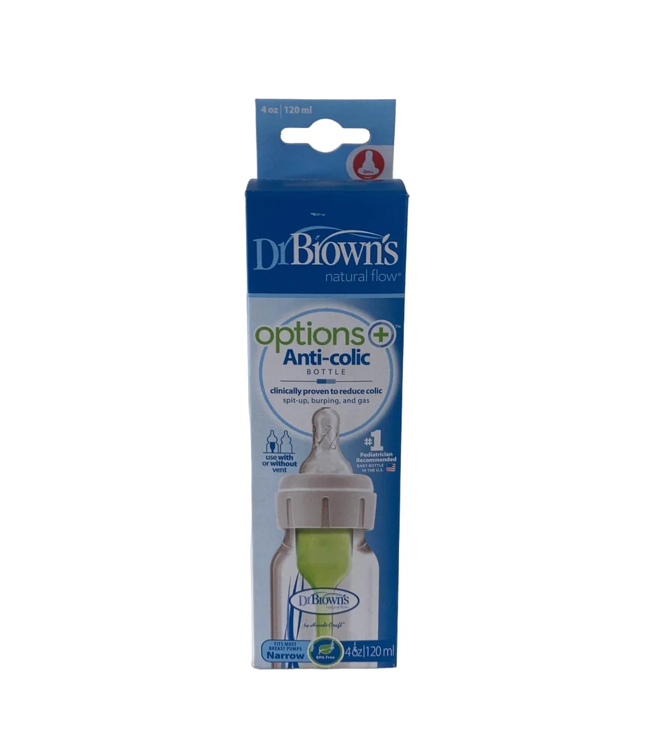 Dr. Brown's Anti-Colic Narrow Bottle, 4 count, 4 oz/120 ml, Clear, Level 1 Nipple (0 months+), Options+ - Image 2