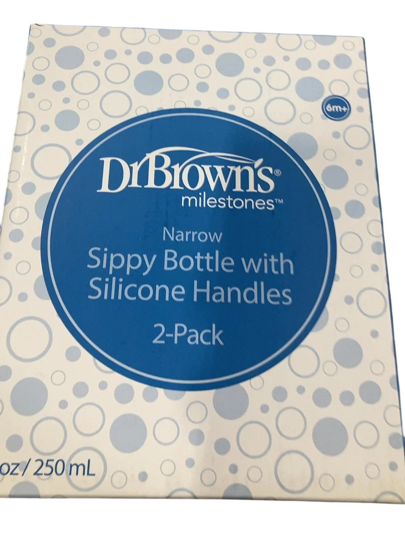 Dr. Brown's Milestones Sippy Spout Bottle with Silicone Handles, 2 Pack, 8oz, Black/Ecru, Narrow-Neck - Image 2