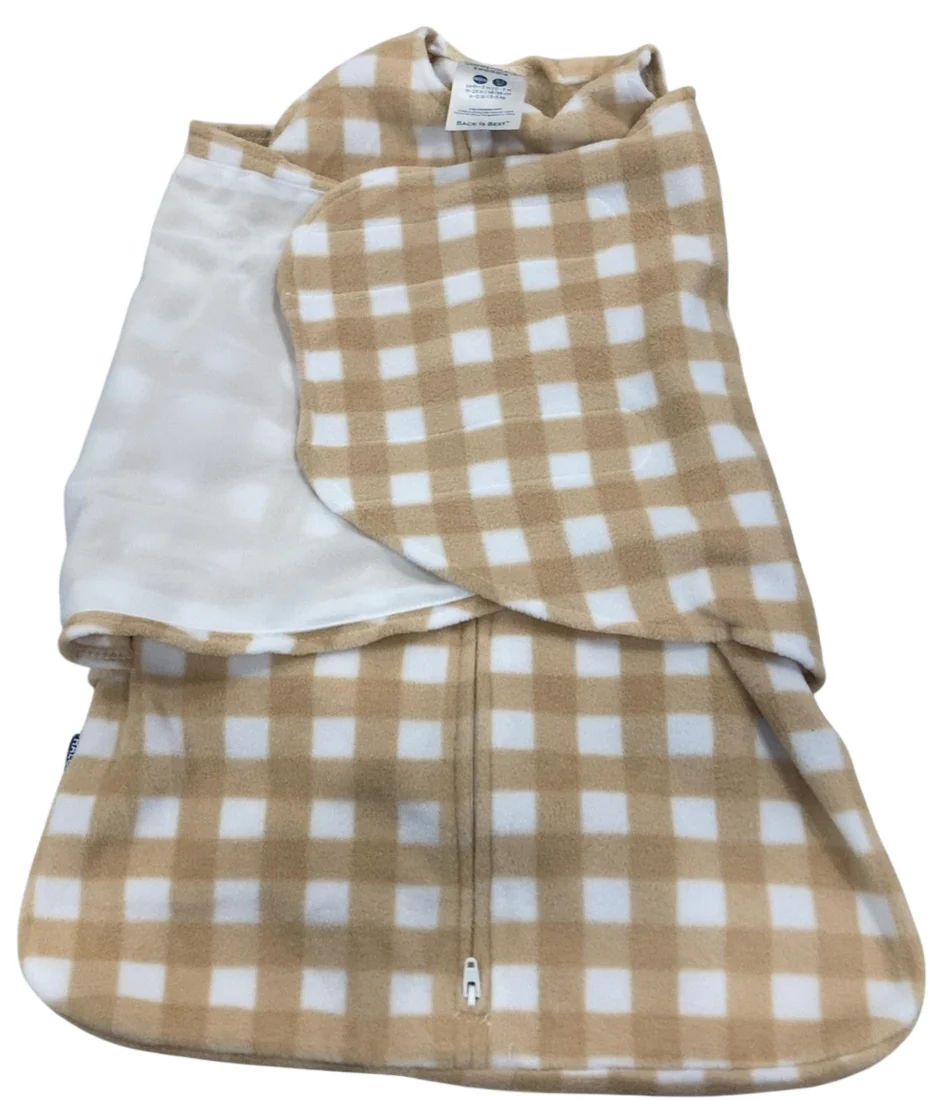 DRAFT - Halo Micro-Fleece Swaddle, Gingham Tan, Newborn - Image 2