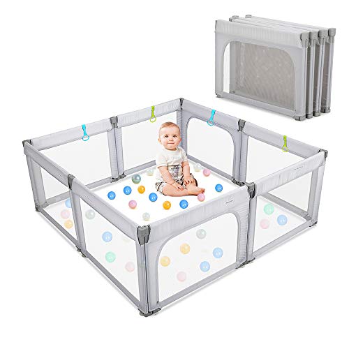 Dripex Foldable Playpen, Light Grey, 52"x52"