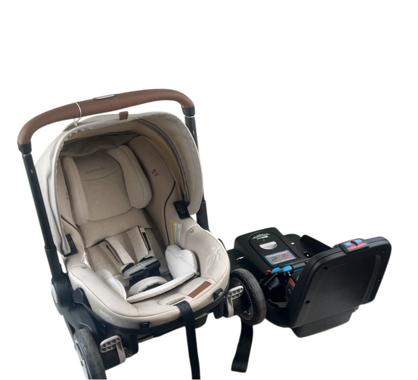 Evenflo Gold Shyft Dual Ride Infant Car Seat Stroller Combo, 2024, Champagne, with Green/Gentle Fabric - Image 4