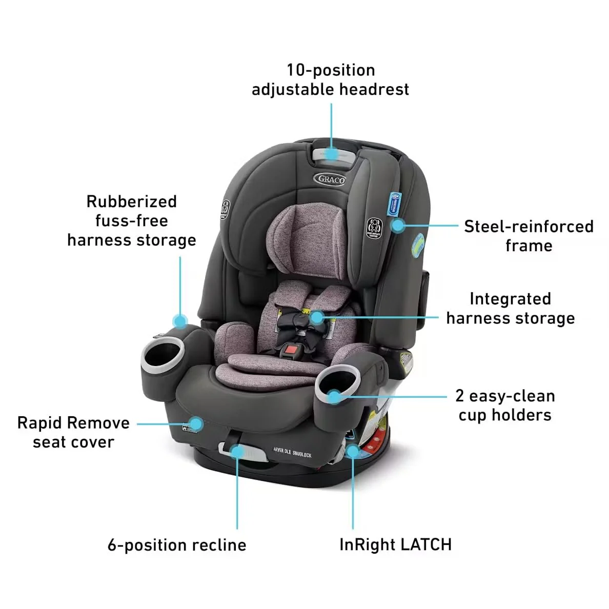 Graco 4Ever DLX SnugLock 4-in-1 Car Seat, 2021, Leila - Image 4