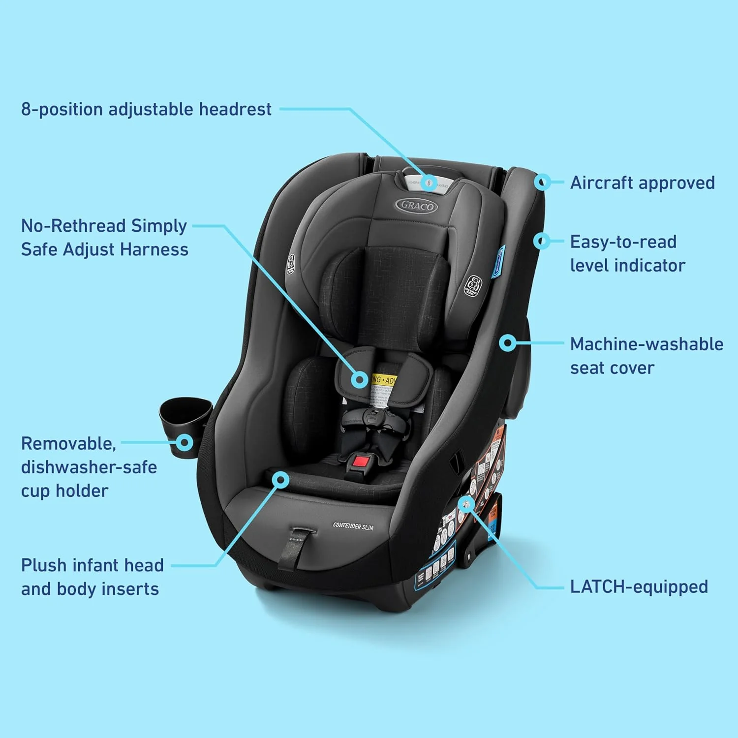 Graco Contender Slim Convertible Car Seat, West Point, 2025 - Image 2