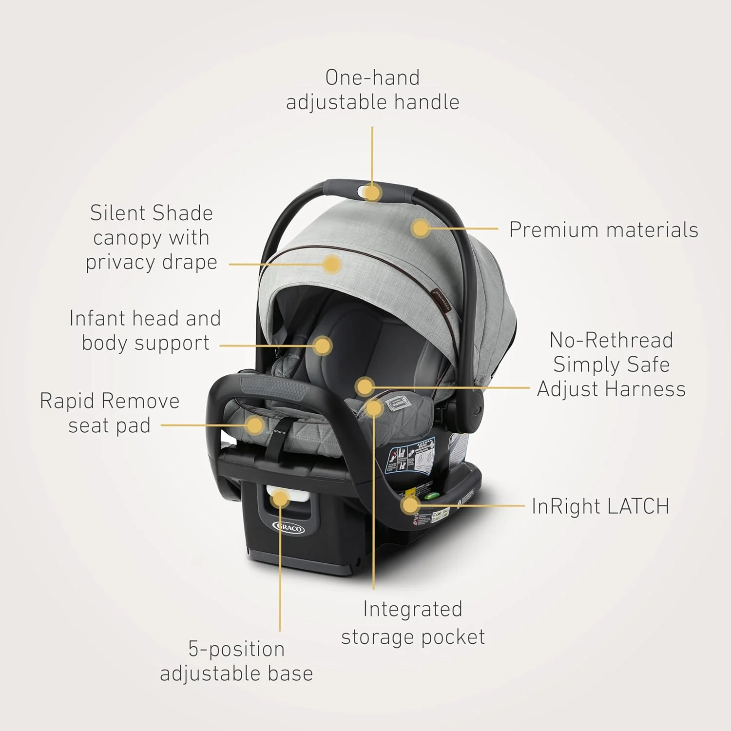 Graco Premier Snugride Snugfit XT Infant Car Seat, 2022, Midtown - Image 2