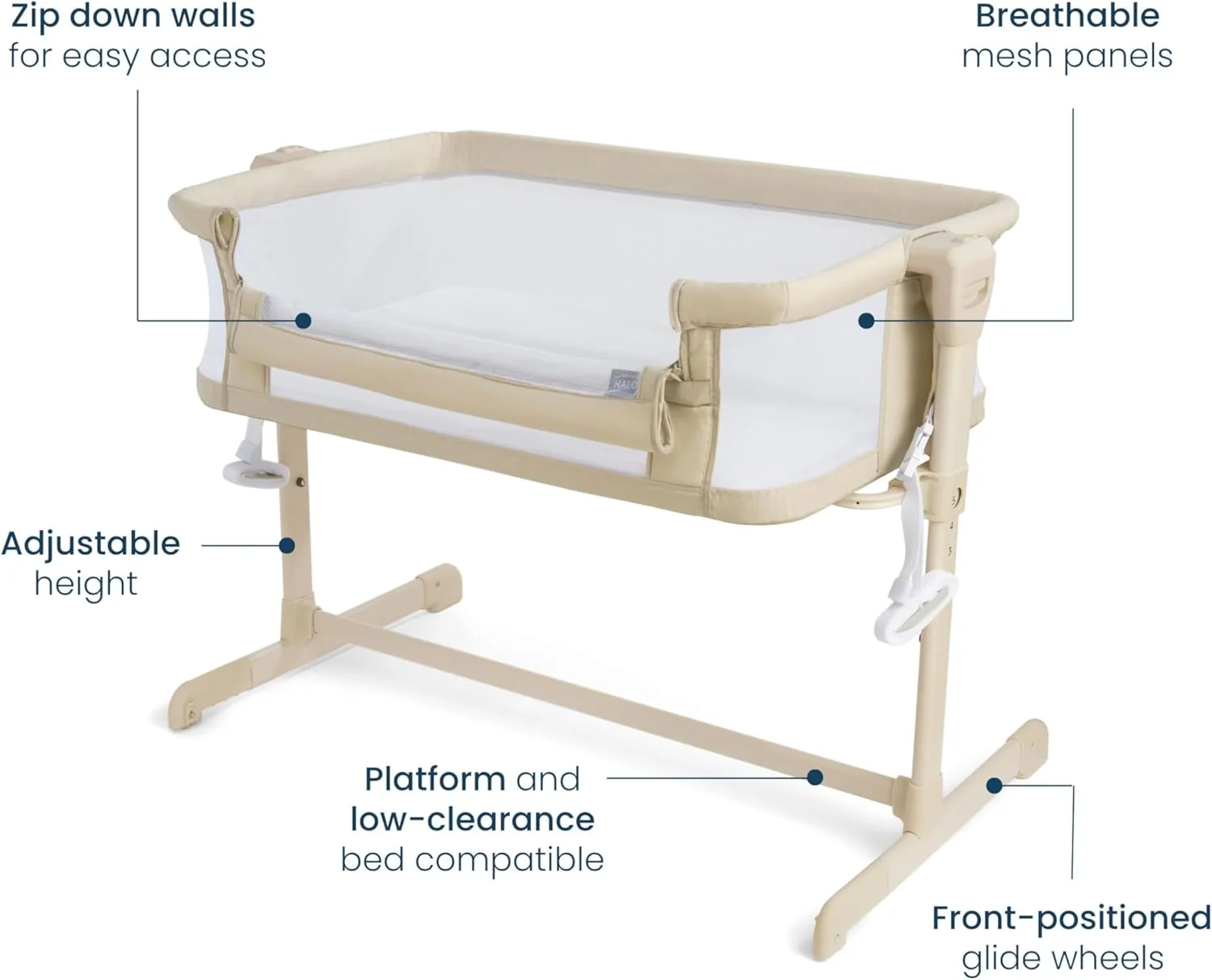 Halo 2-in-1 BassiNest Bedside Sleeper, Oat - Image 2