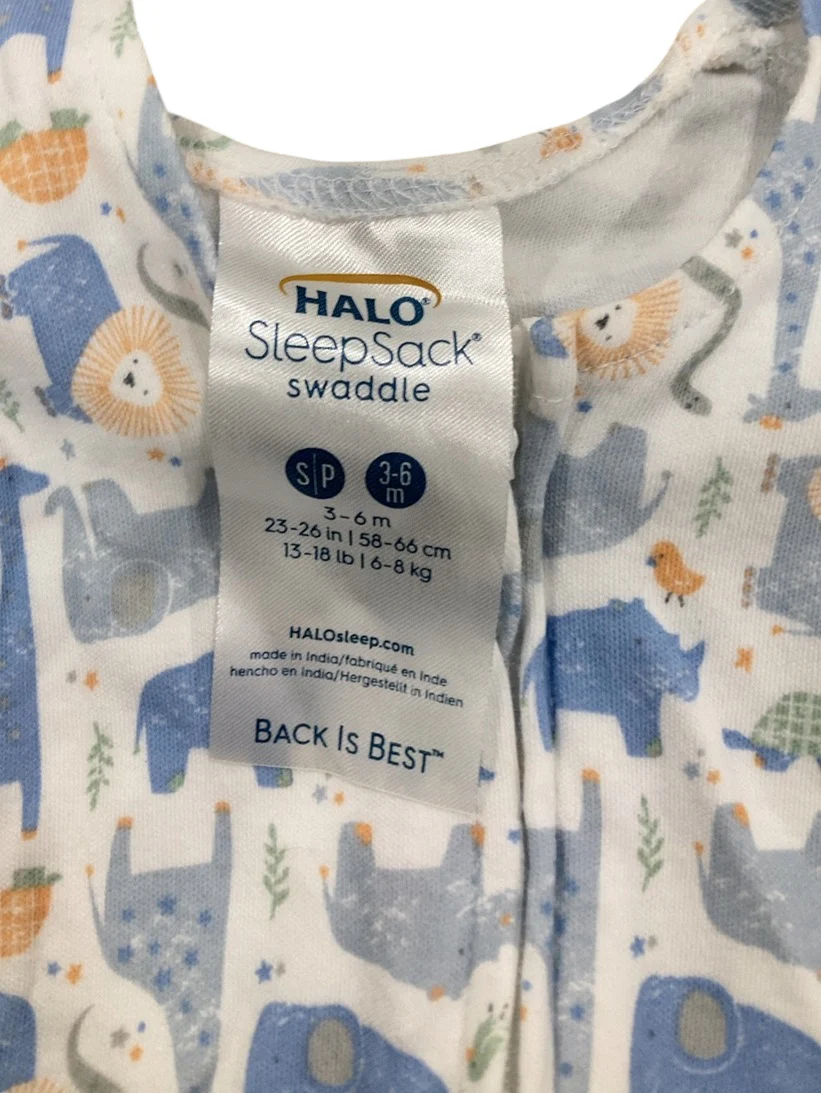 Halo SleepSack Swaddle, Blue Safari Animals, Small - Image 3