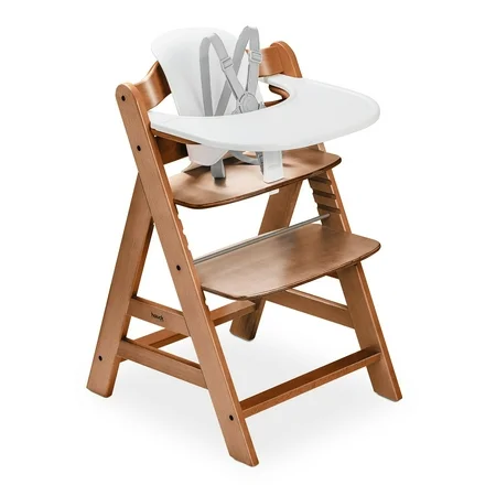 Hauck Alpha+ Grow Along Wooden High Chair Seat with White Removable Tray, With seat harness, Natural Beechwood