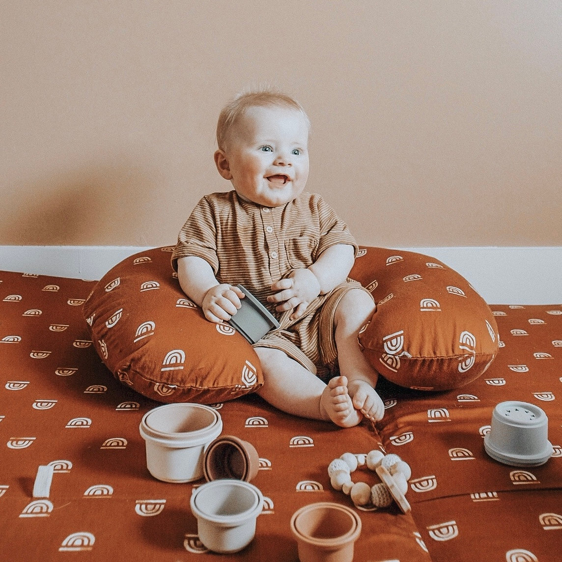 Toki Mats Padded Play Mat, Rainbow Stamp in Rust, Multiple Sizes - Image 10