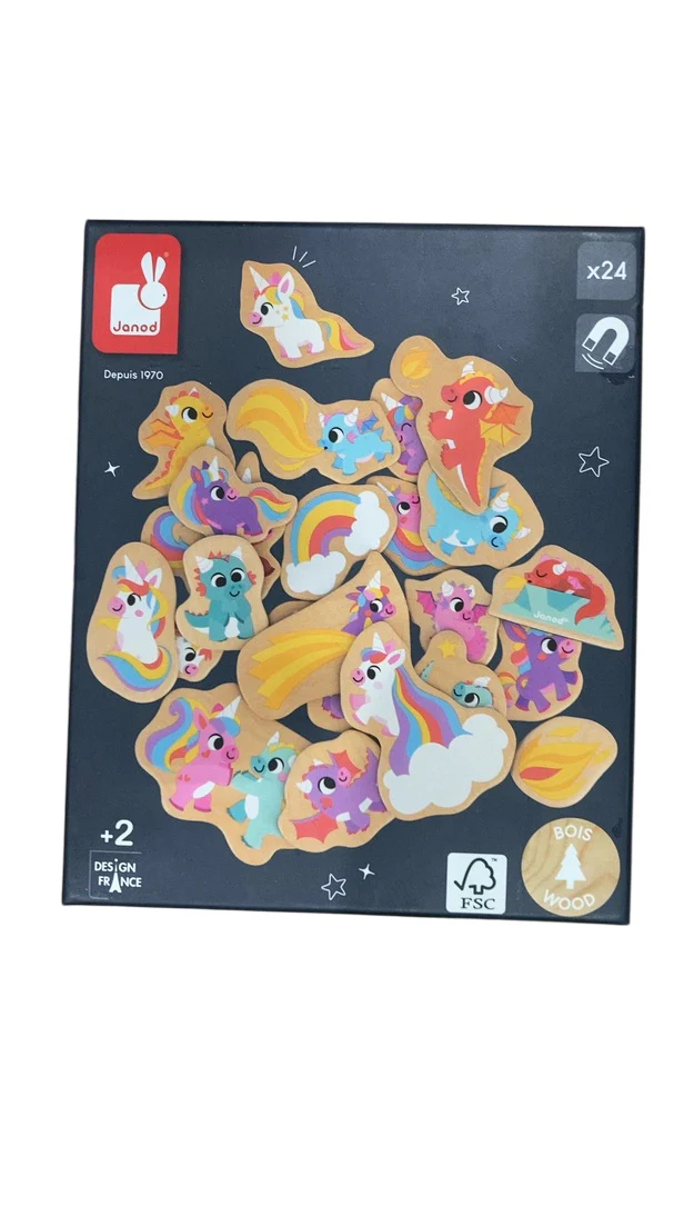 Janod 24 Piece Wooden Magnet Set, Unicorns and dragons - Image 2