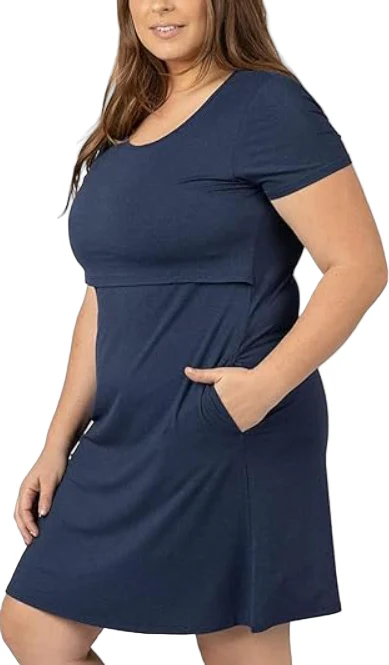 Kindred Bravely Eleanora Bamboo Maternity & Nursing Lounge Dress, Navy Heather, Small