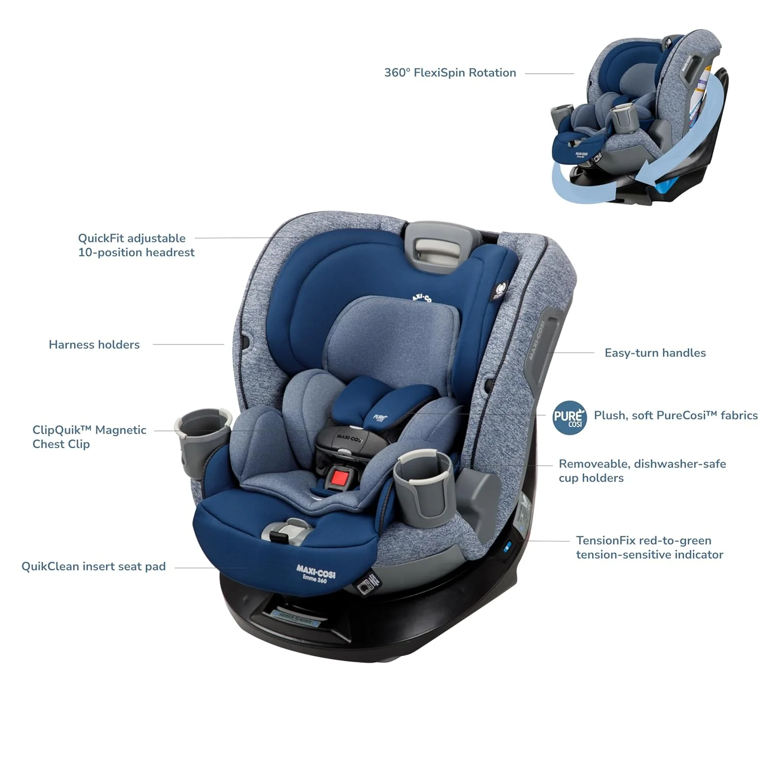 Maxi-Cosi Emme 360 Convertible Car Seat, 2024, Navy Wonder - Image 2