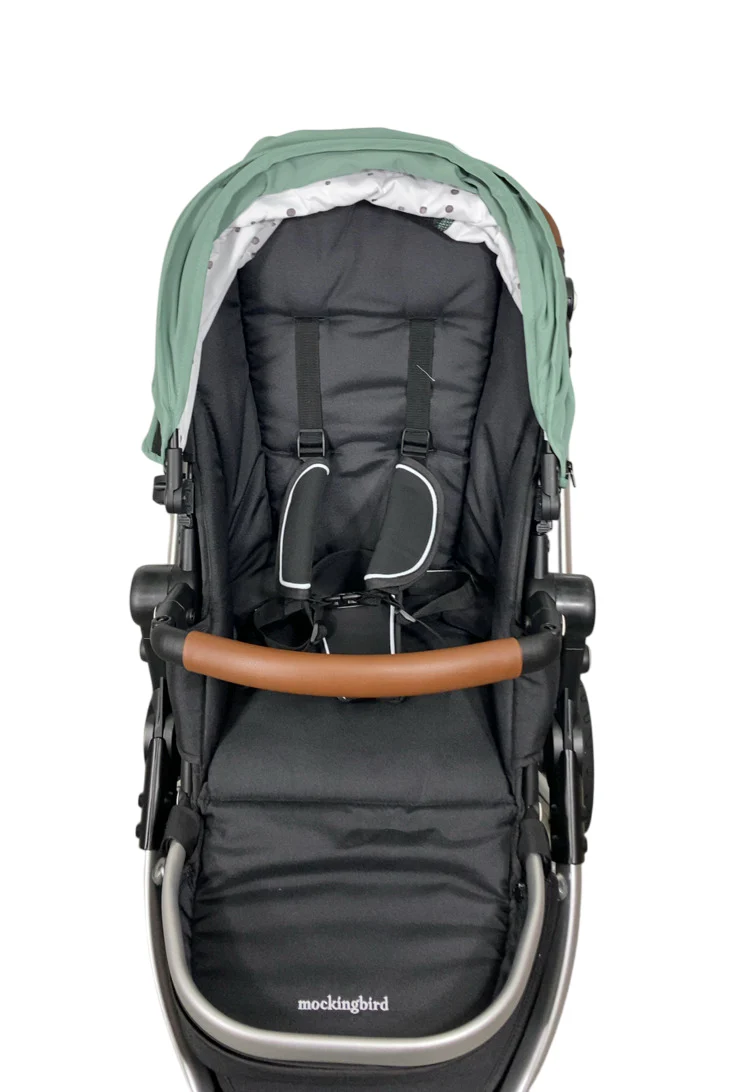Mockingbird Single 2.0 Stroller, 2024, Sage, Silver With Penny Leather, Watercolor Drops - Image 5