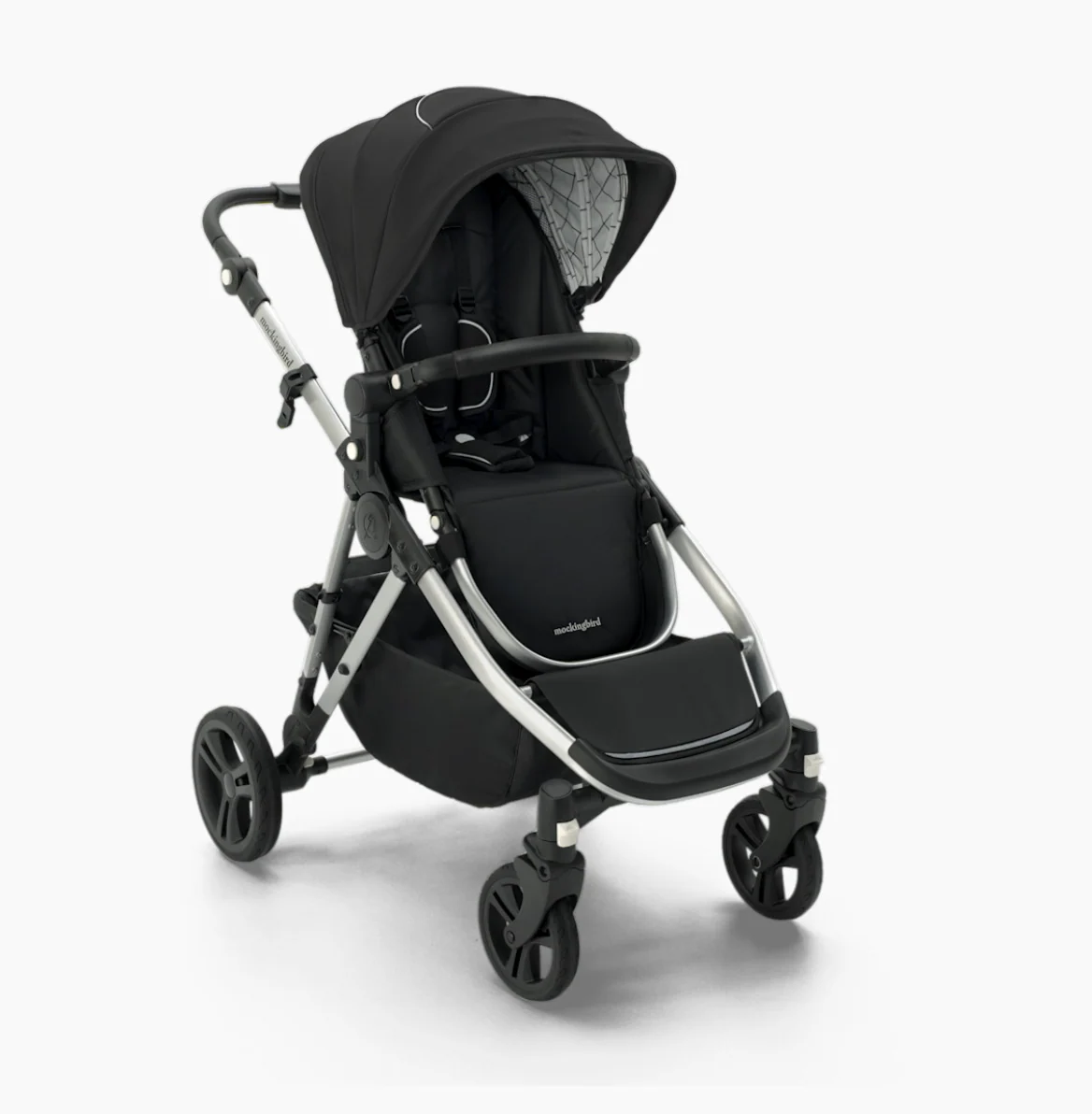 Mockingbird Single 2.0 Stroller, Black, Windowpane, Silver With Black Leather, 2025