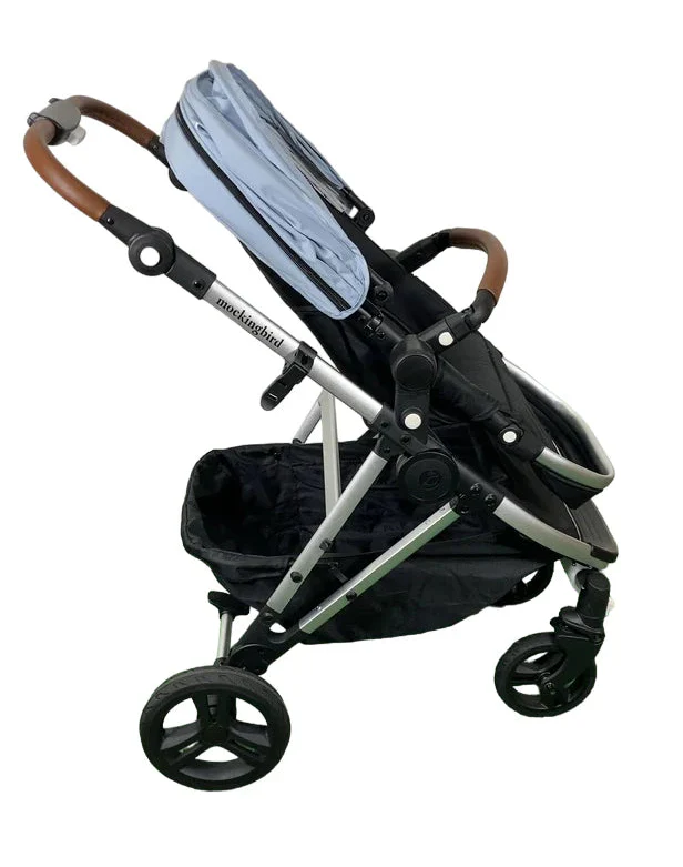 Mockingbird Single 2.0 Stroller, 2025, Silver With Penny Leather, Sky, Watercolor Drops - Image 3