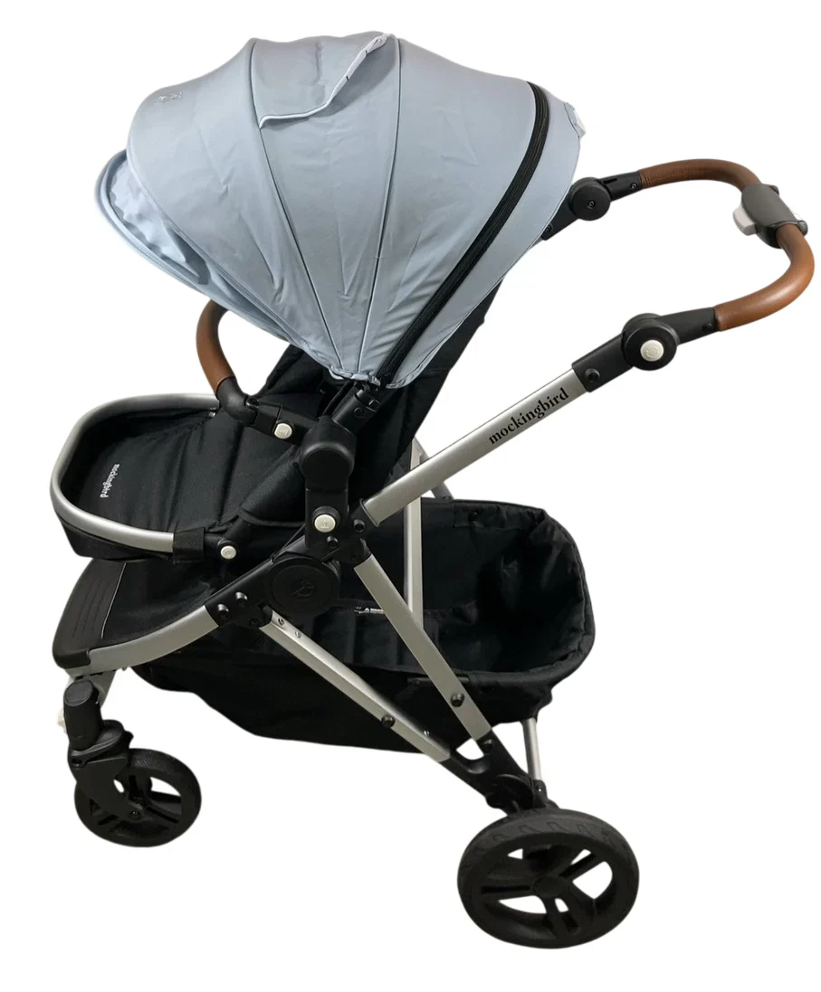 Mockingbird Single 2.0 Stroller, 2025, Silver With Penny Leather, Sky, Windowpane - Image 3