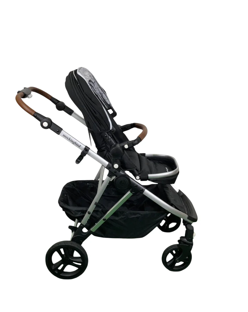 Mockingbird Single to Double 2.0 Stroller, 2023, Black, Silver With Penny Leather, Windowpane - Image 2
