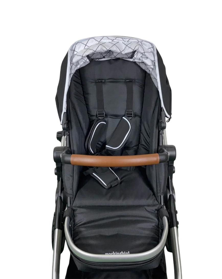Mockingbird Single to Double 2.0 Stroller, 2023, Black, Silver With Penny Leather, Windowpane - Image 3
