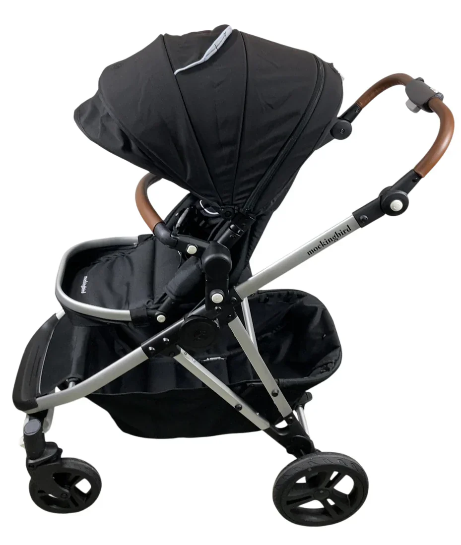 Mockingbird Single to Double 2.0 Stroller, 2024, Black, Silver With Penny Leather, Windowpane - Image 3