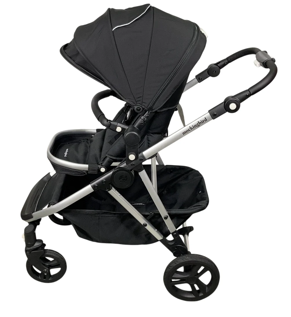 Mockingbird Single to Double 2.0 Stroller, 2025, Black, Silver With Black Leather, Windowpane - Image 4