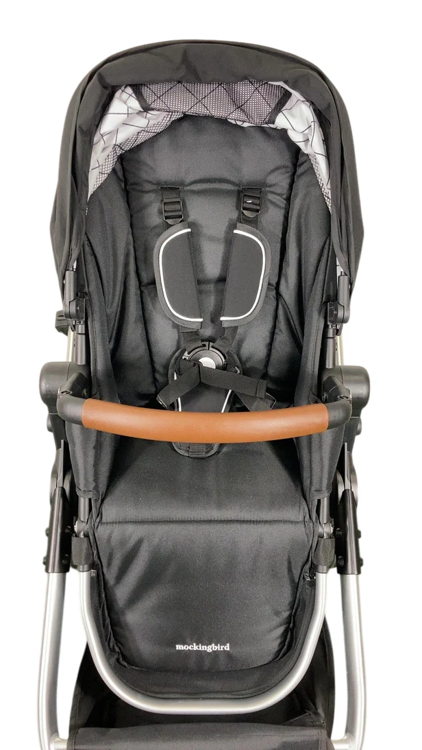 Mockingbird Single to Double 2.0 Stroller, 2025, Black, Silver With Penny Leather, Windowpane - Image 7