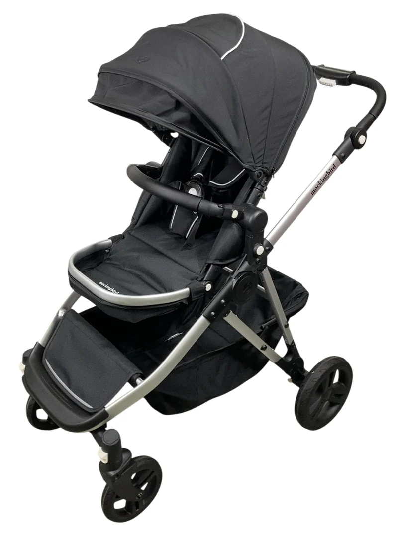 Mockingbird Single to Double 2.0 Stroller, Black, Windowpane, Silver With Black Leather, 2025