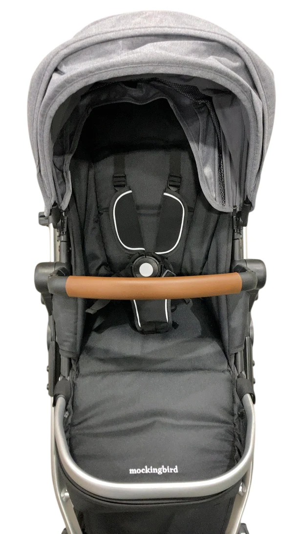 Mockingbird Single to Double 2.0 Stroller, 2025, Heather grey, Silver With Penny Leather, Solid Grey - Image 5
