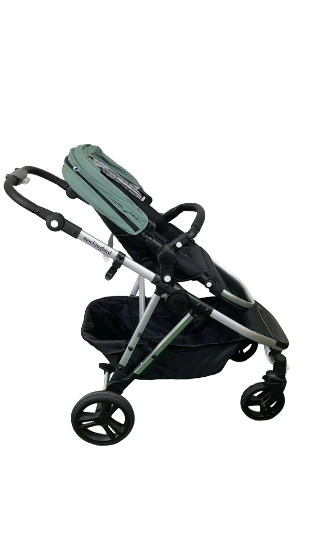 Mockingbird Single to Double 2.0 Stroller, 2025, Sage, Silver With Black Leather, Watercolor Drops - Image 3