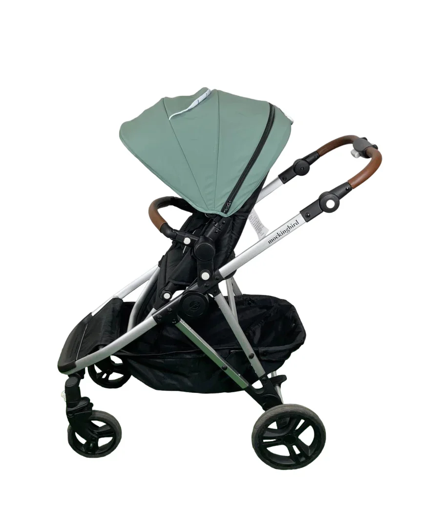 Mockingbird Single to Double 2.0 Stroller, 2025, Sage, Silver With Penny Leather, Windowpane - Image 3