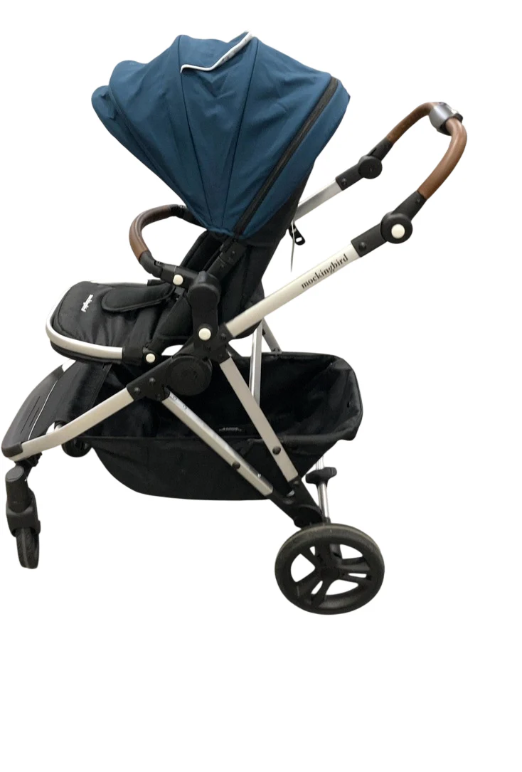Mockingbird Single to Double 2.0 Stroller, 2025, Sea, Silver With Penny Leather, Watercolor Drops - Image 3