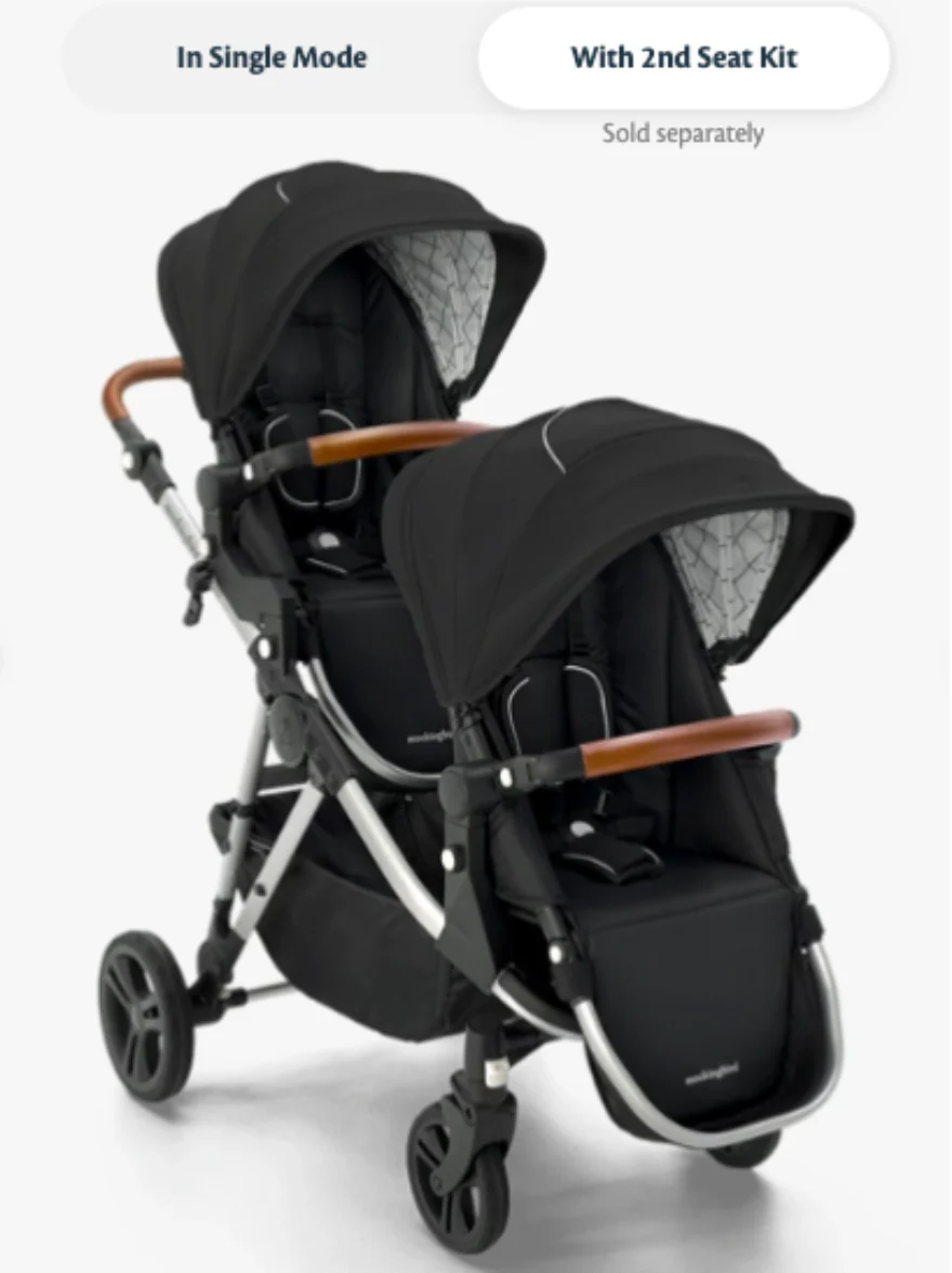 Mockingbird Single to Double 2.0 Stroller, Black, Watercolor Drops, Silver With Black Leather, 2025 - Image 3