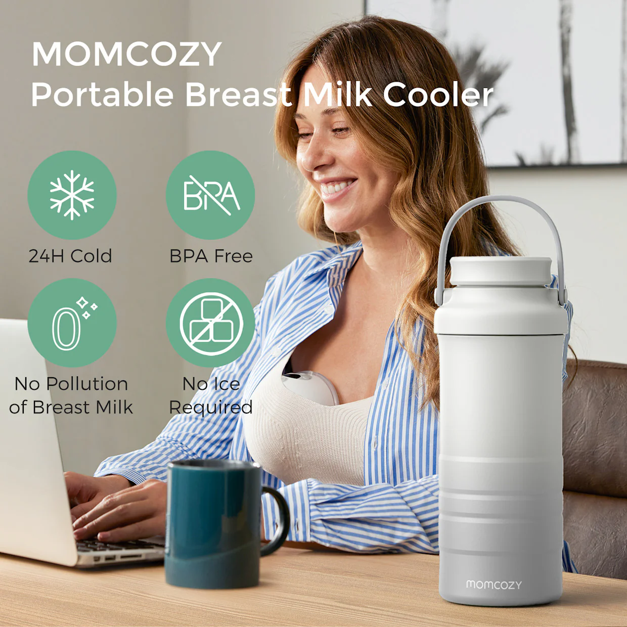 Momcozy Portable Breastmilk Cooler, White Ombre - Image 3