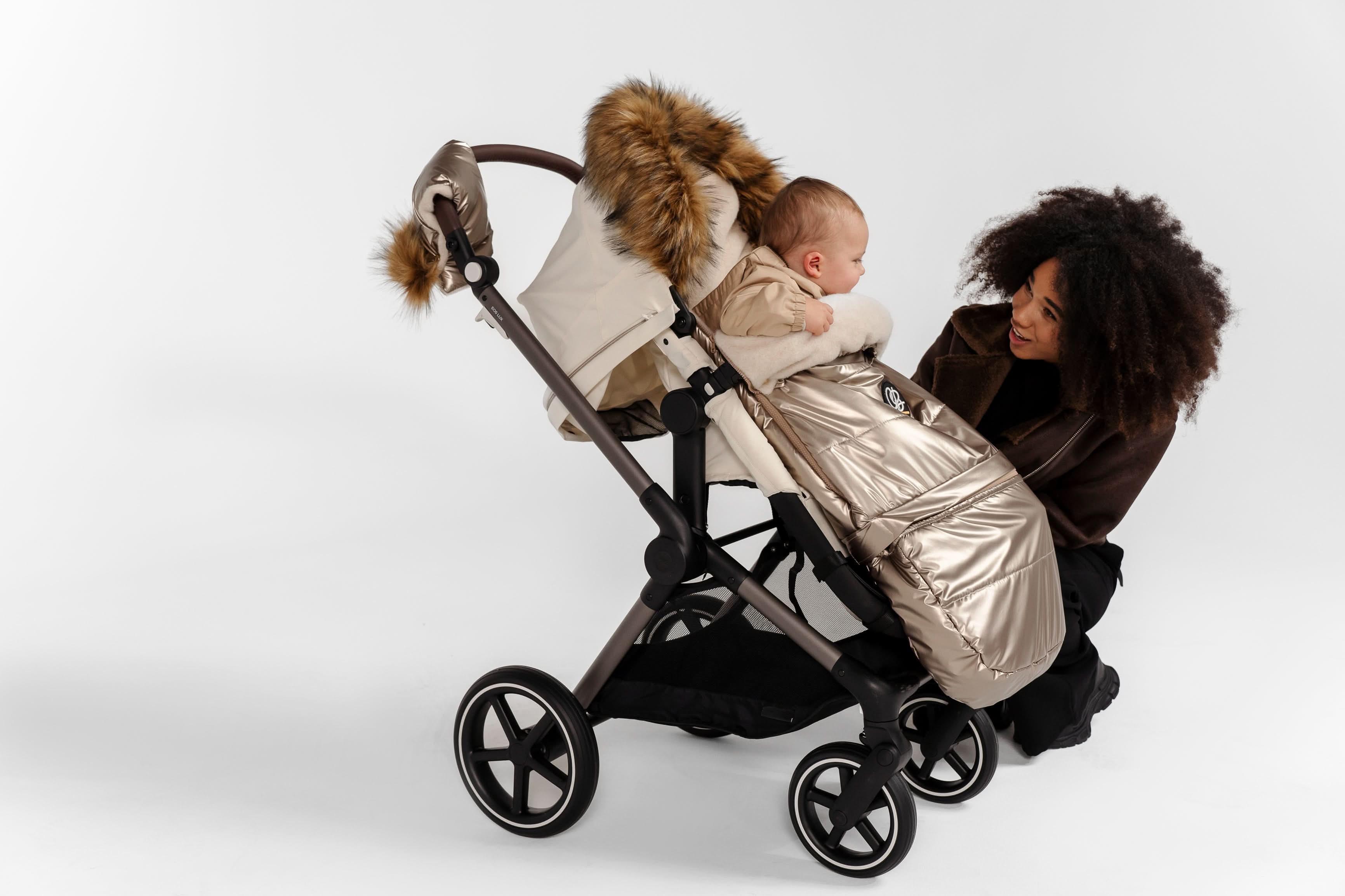 Cover Baby Organic Premium Beige Wool Adjustable Footmuff, Pastel Gold - Image 13