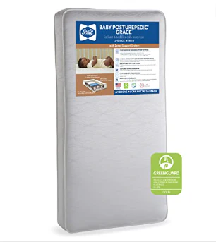 Sealy Posturepedic Grace 2-Stage Waterproof Standard Crib Mattress, Grey