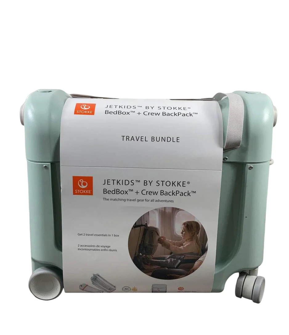 Stokke JetKids BedBox + Crew Backpack Travel Bundle, Green Aurora - Image 2