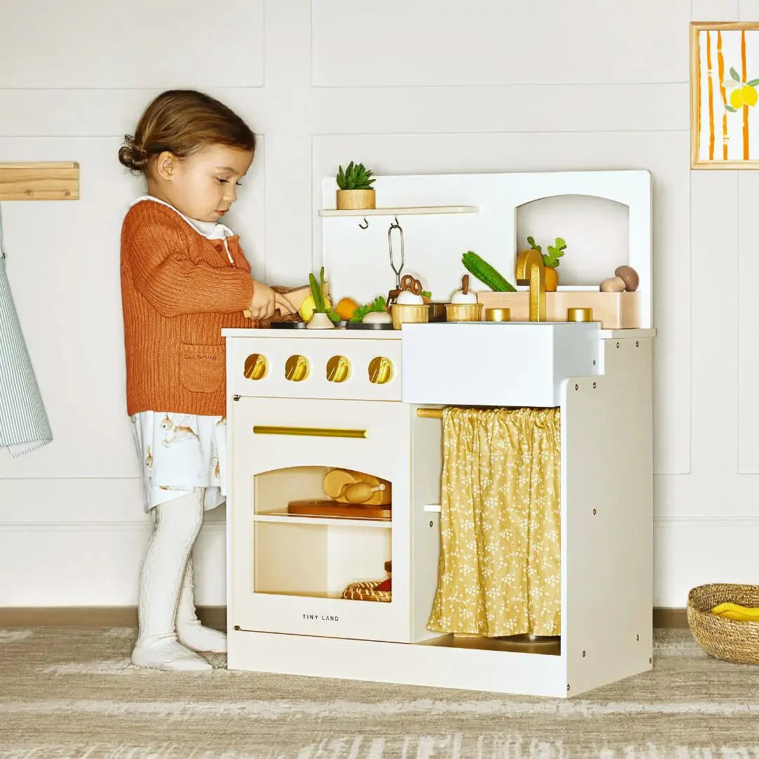 Tiny Land Wooden Play Kitchen Honey Kitchenette with Pretend Cooking Set - Image 2