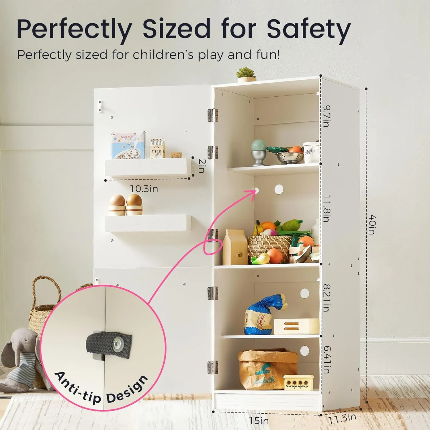 Tiny Land Wooden Toy Fridge, White - Image 3