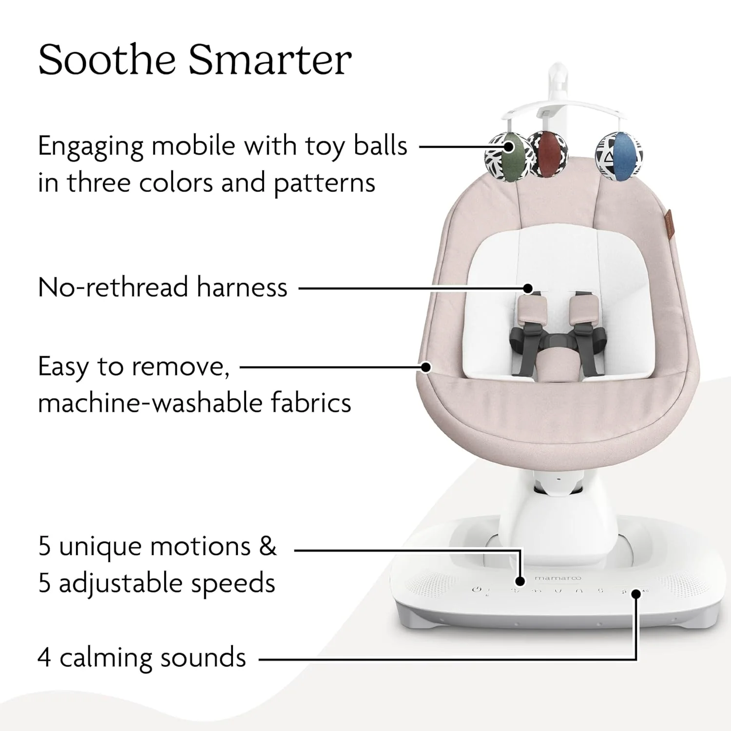 UPPAbaby Mamaroo Smart Swing, Charlie (Sand Melange) - Image 2