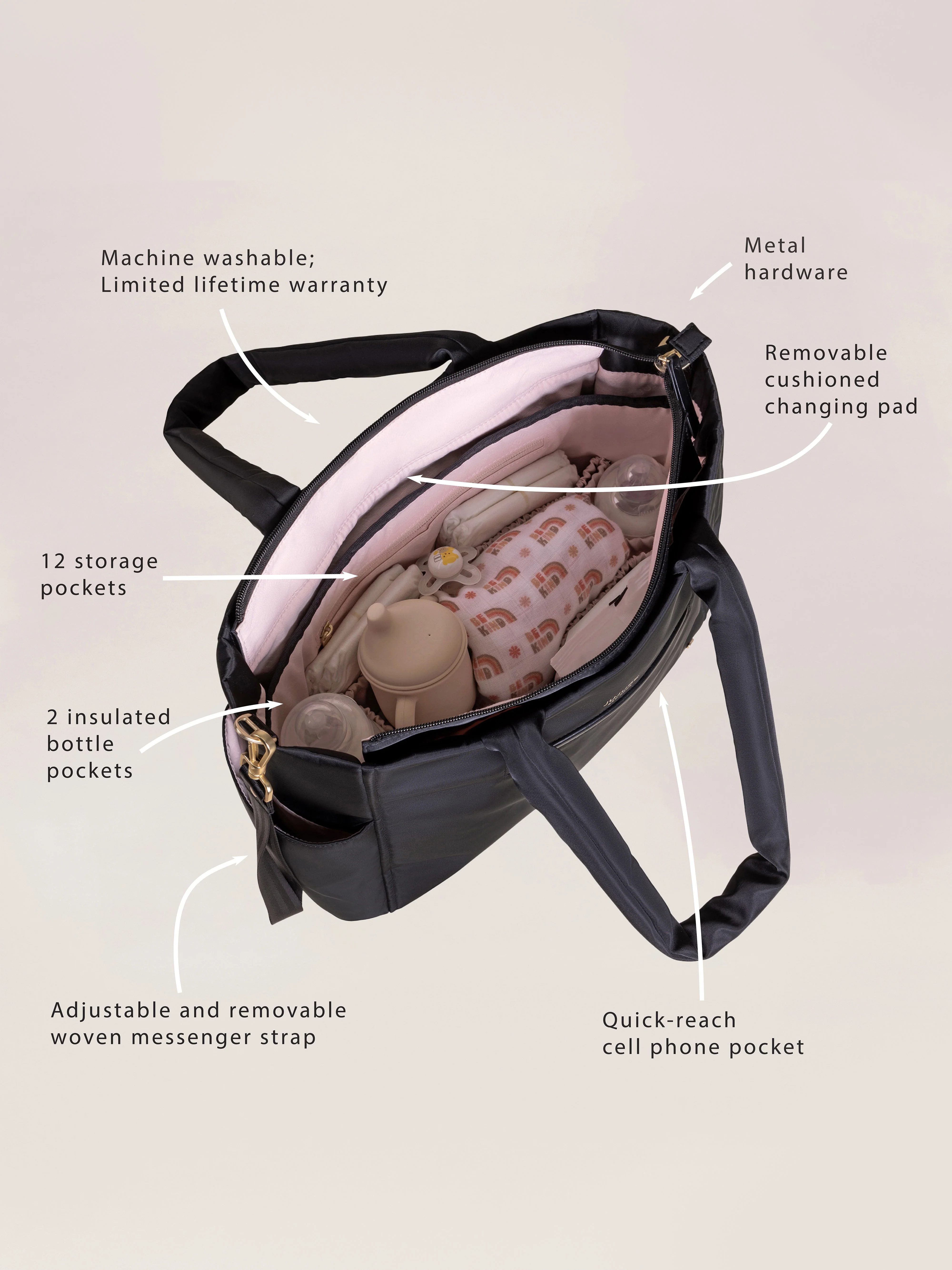 JuJuBe Utility-Strap Tote Diaper Bag, Black - Image 2